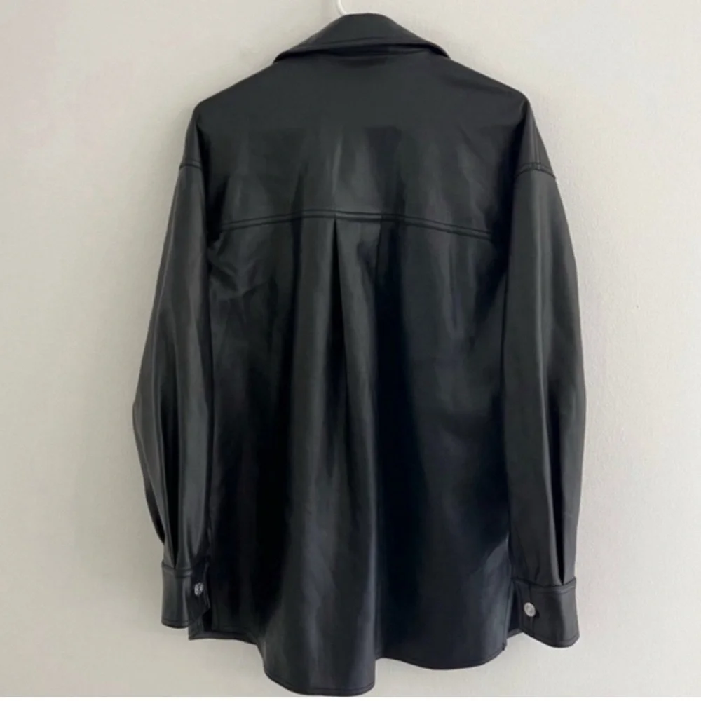 Bershka Black Vegan Leather Coat Large